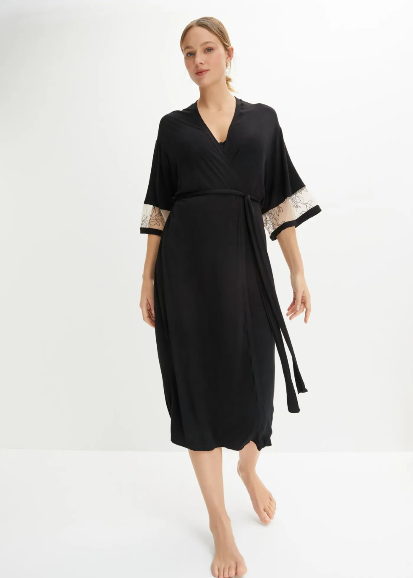 New Kimono largo de viscosa con bordado Mujer Albornoces Y Batas|Lencería