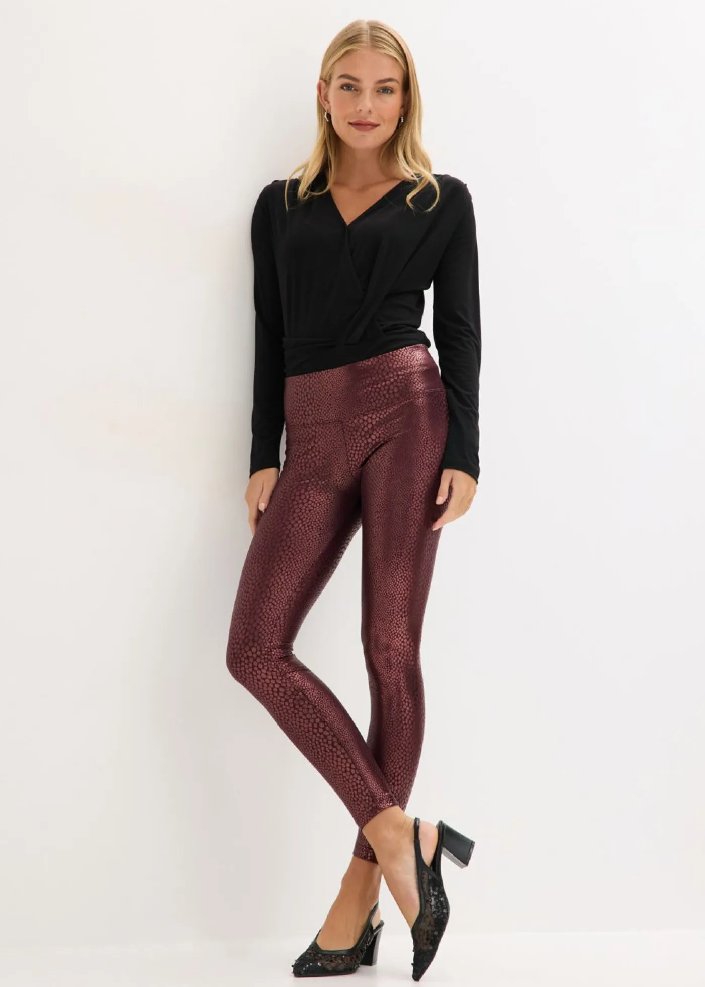 Clearance Leggings de piel sintética con alto brillo Mujer Pantalones|Tallas Pequeñas