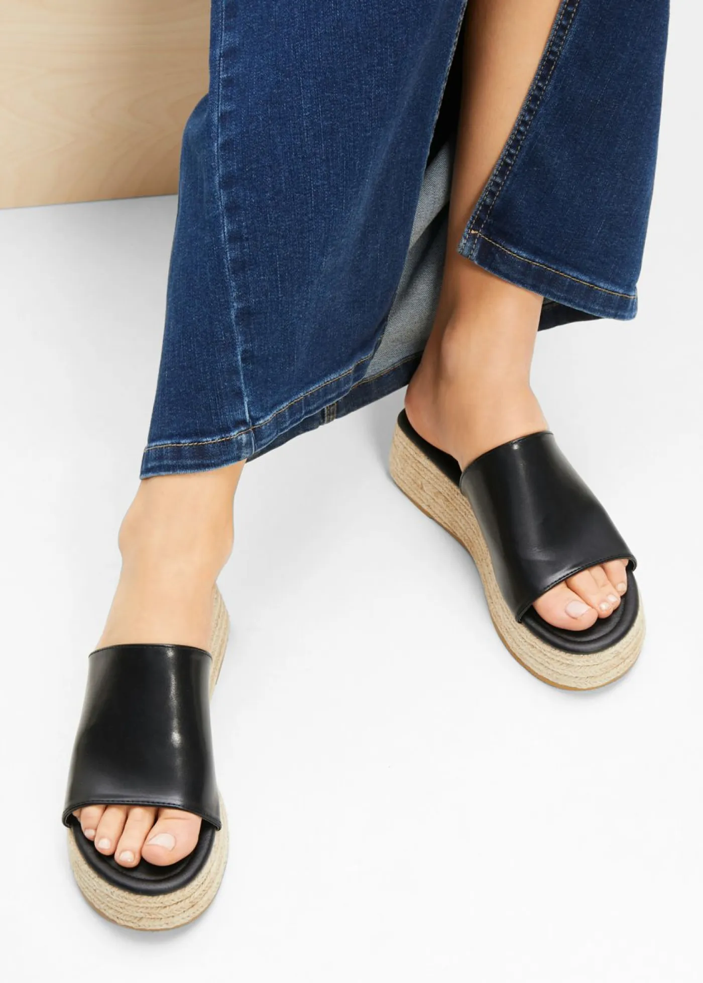 Hot Mules de plataforma con aspecto de rafia Mujer Tendencias·Zapatos Veganos|Zapatos Primavera-Verano