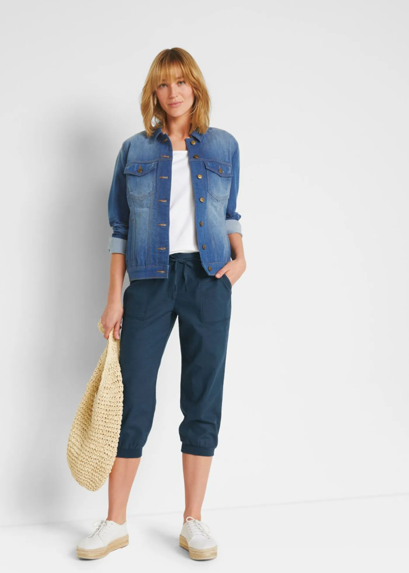 Best Pantalón 3/4 en mezcla de algodón y lino Mujer Pantalones