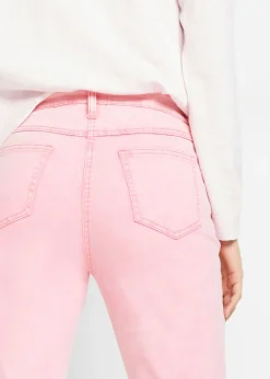 Pantalón acortado de sarga con aspecto desgastado Mujer Pantalones