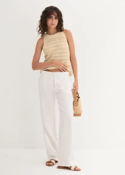 Hot Pantalón ancho con lino Mujer Pantalones|Tallas Pequeñas
