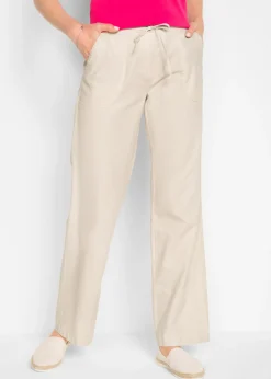 Best Pantalón ancho con lino Mujer Pantalones|Tallas Pequeñas