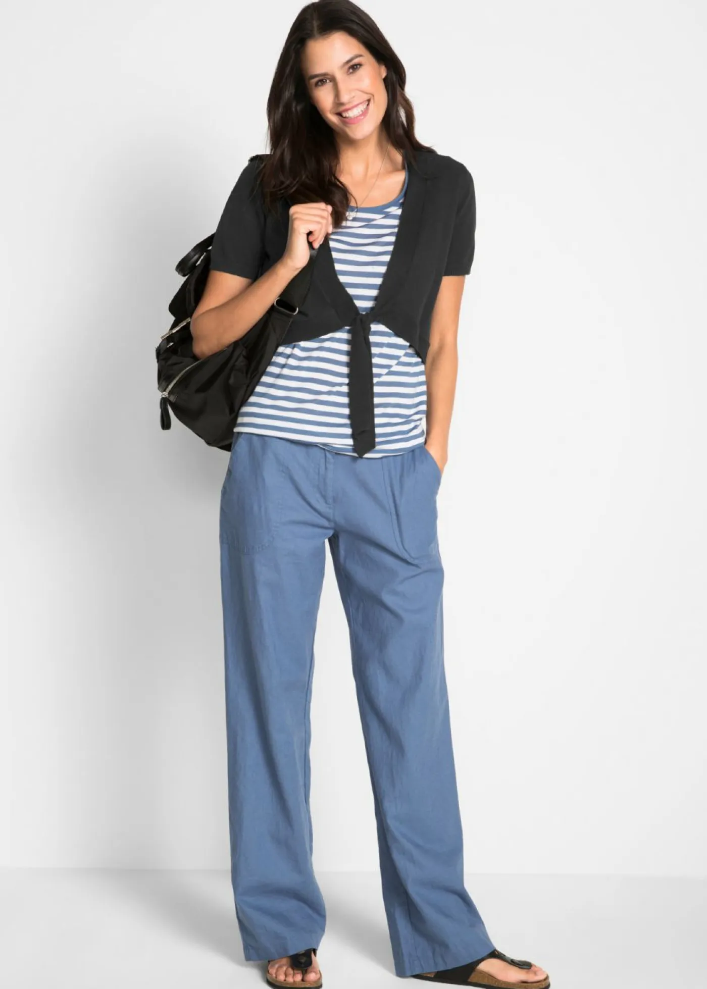 Outlet Pantalón ancho con lino Mujer Pantalones|Tallas Pequeñas