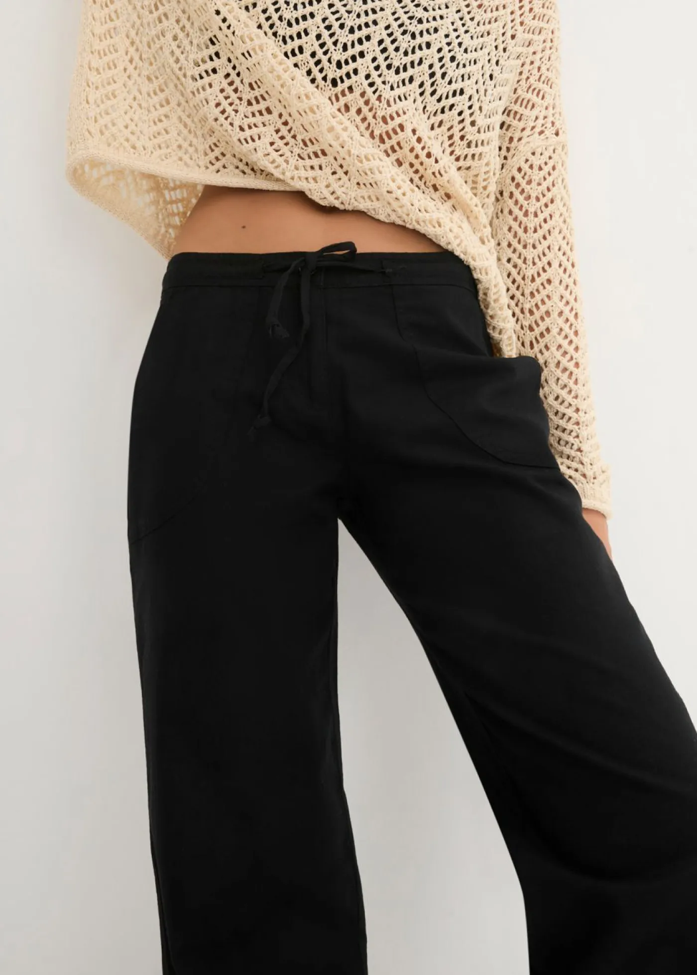 Best Pantalón ancho con lino Mujer Pantalones|Tallas Pequeñas