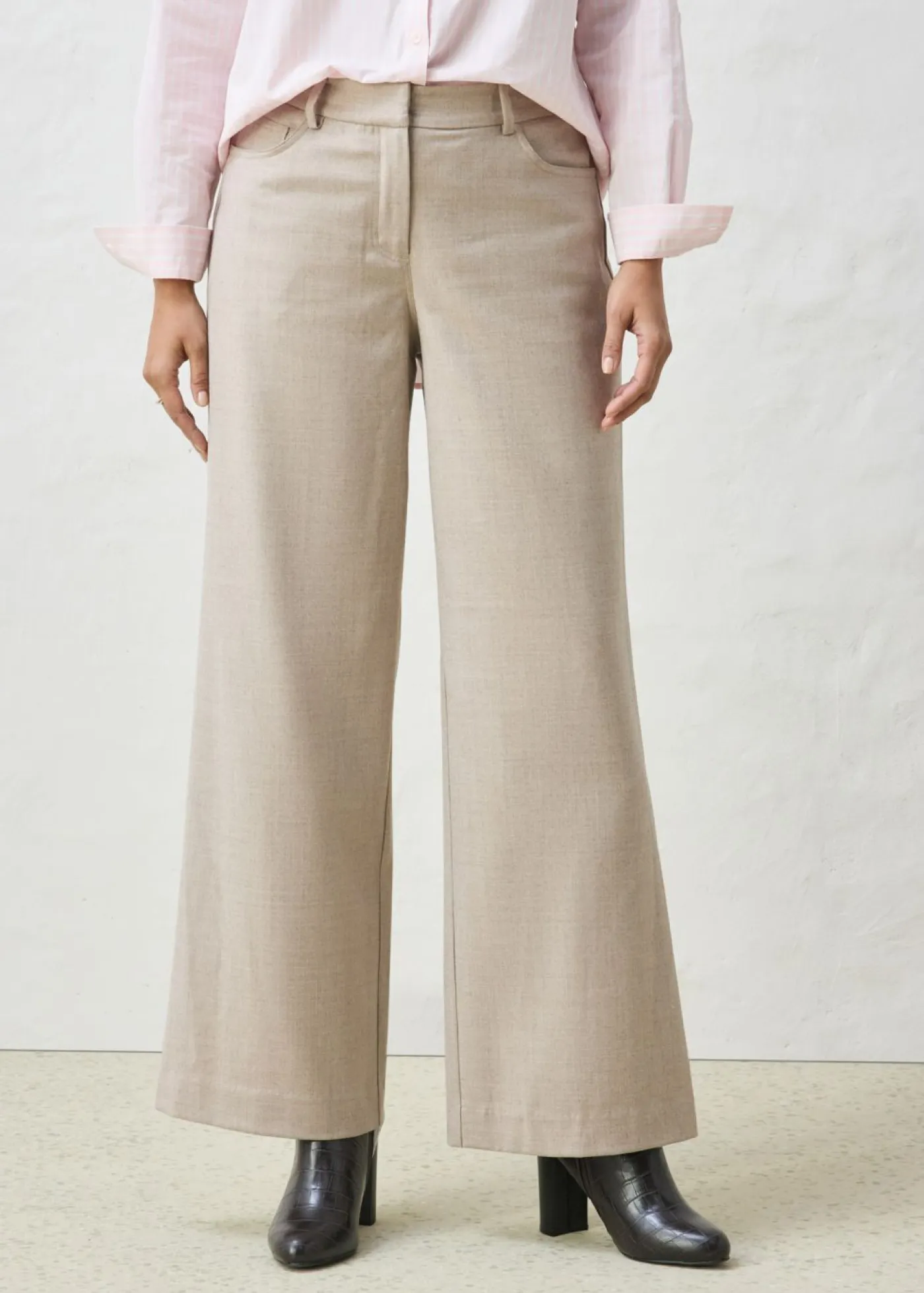 New Pantalón ancho de 5 bolsillos con lana Mujer Premium|Pantalones