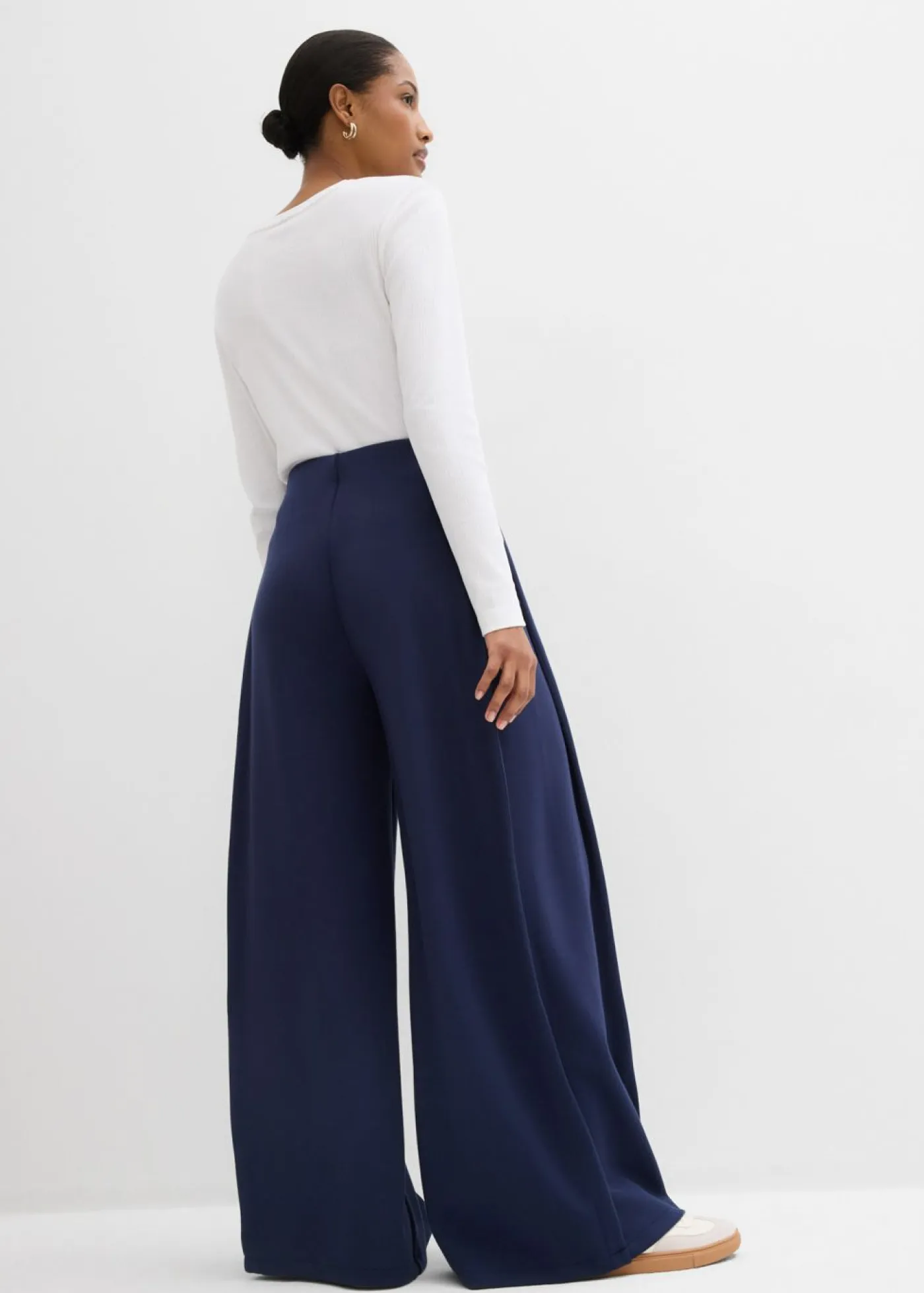 Sale Pantalón ancho de mezcla de modal con pliegue lateral Mujer Esenciales|Pantalones