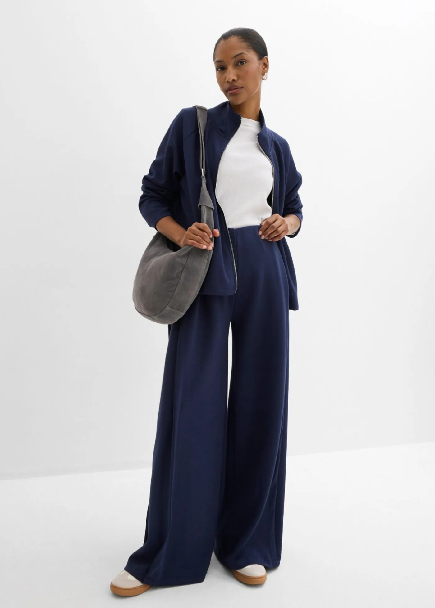 Sale Pantalón ancho de mezcla de modal con pliegue lateral Mujer Esenciales|Pantalones