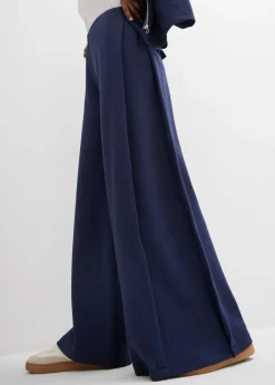 Sale Pantalón ancho de mezcla de modal con pliegue lateral Mujer Esenciales|Pantalones