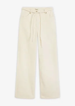 Pantalón ancho de pana con cinturón Mujer Pantalones