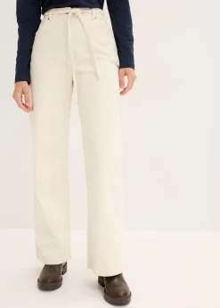Pantalón ancho de pana con cinturón Mujer Pantalones