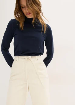 Pantalón ancho de pana con cinturón Mujer Pantalones