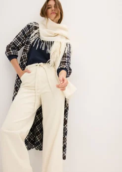 Pantalón ancho de pana con cinturón Mujer Pantalones