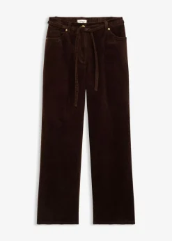 New Pantalón ancho de pana con cinturón Mujer Pantalones