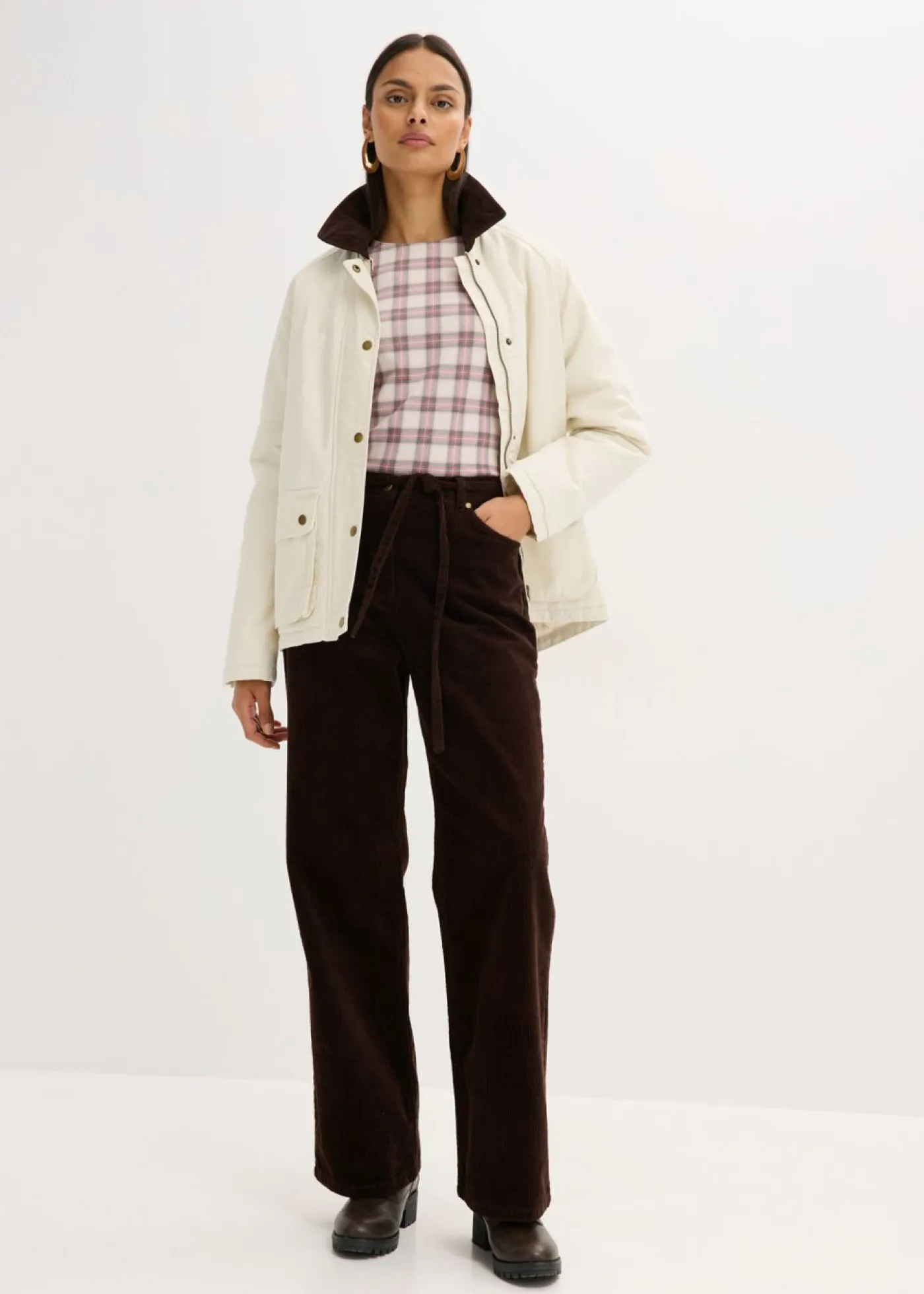 New Pantalón ancho de pana con cinturón Mujer Pantalones
