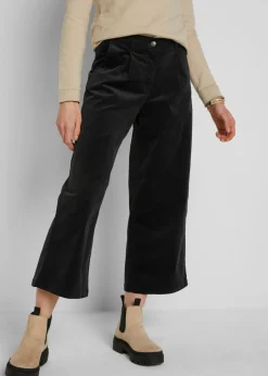 Outlet Pantalón ancho de pana elástica con cintura cómoda high waist, largo 7/8 Mujer Pantalones