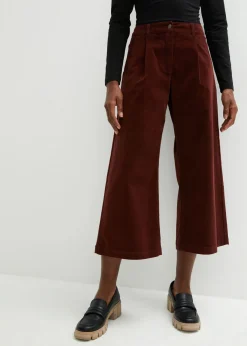 Best Pantalón ancho de pana elástica con cintura cómoda high waist, largo 7/8 Mujer Pantalones