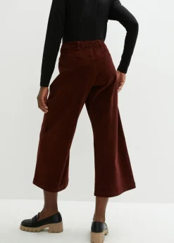 Best Pantalón ancho de pana elástica con cintura cómoda high waist, largo 7/8 Mujer Pantalones