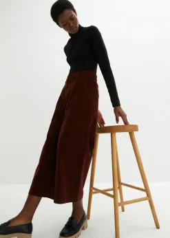 Best Pantalón ancho de pana elástica con cintura cómoda high waist, largo 7/8 Mujer Pantalones
