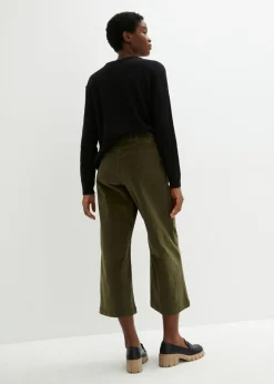 Clearance Pantalón ancho de pana elástica con cintura cómoda high waist, largo 7/8 Mujer Pantalones