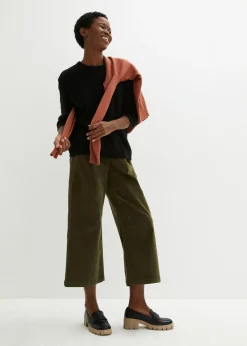 Clearance Pantalón ancho de pana elástica con cintura cómoda high waist, largo 7/8 Mujer Pantalones