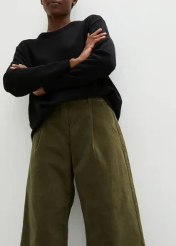 Clearance Pantalón ancho de pana elástica con cintura cómoda high waist, largo 7/8 Mujer Pantalones