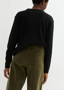 Clearance Pantalón ancho de pana elástica con cintura cómoda high waist, largo 7/8 Mujer Pantalones