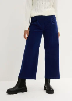 Hot Pantalón ancho de pana elástica con cintura cómoda high waist, largo 7/8 Mujer Pantalones