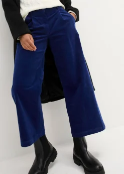 Hot Pantalón ancho de pana elástica con cintura cómoda high waist, largo 7/8 Mujer Pantalones