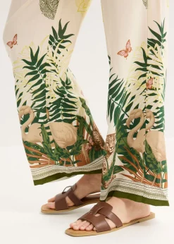 New Pantalón ancho de viscosa con estampado en el borde Mujer Pantalones