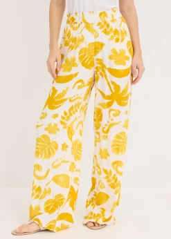 Sale Pantalón ancho estampado de viscosa estructurada Mujer Pantalones