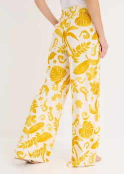 Sale Pantalón ancho estampado de viscosa estructurada Mujer Pantalones