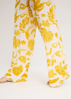 Sale Pantalón ancho estampado de viscosa estructurada Mujer Pantalones