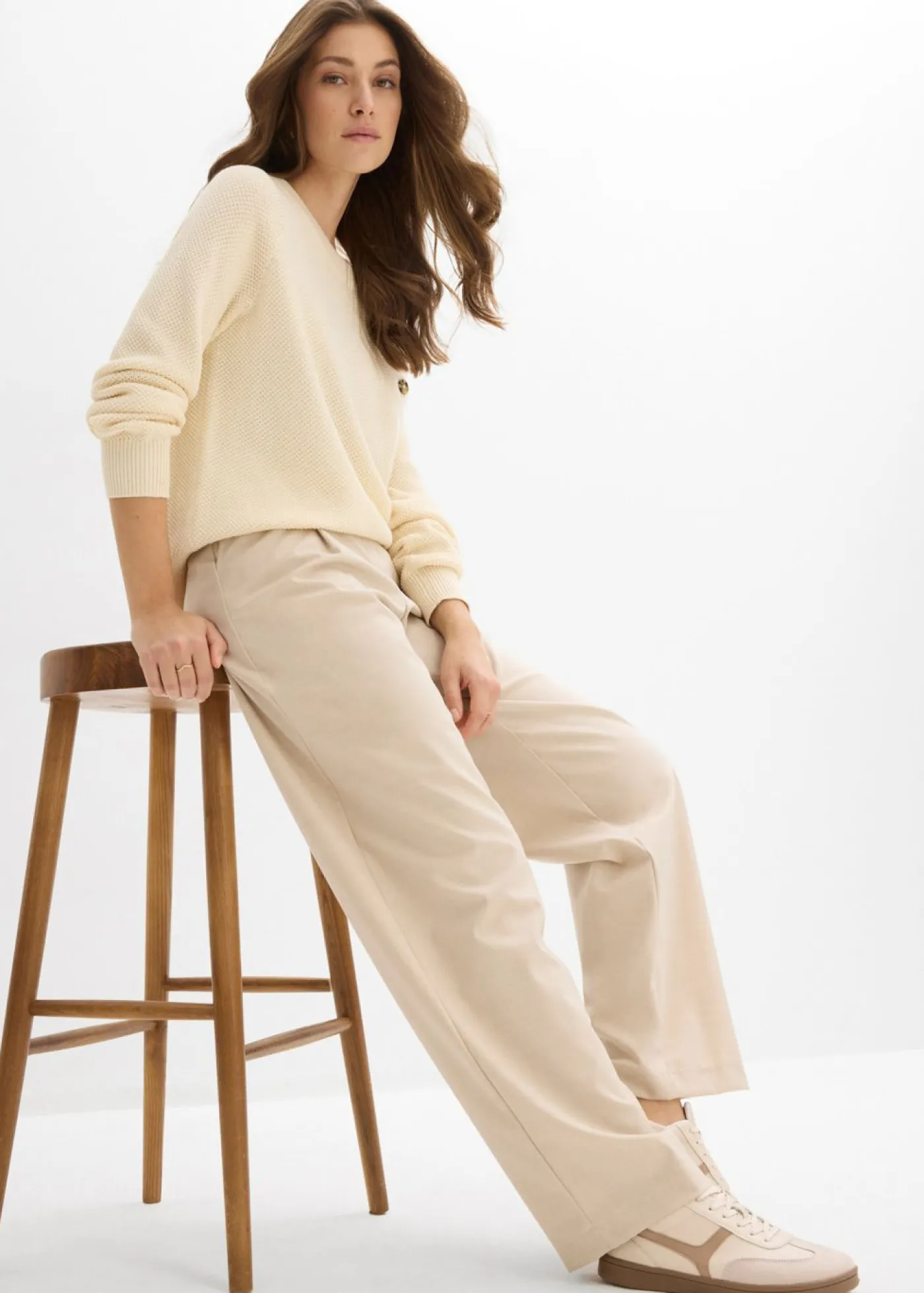 Pantalón barrel con cintura alta Mujer Esenciales|Pantalones