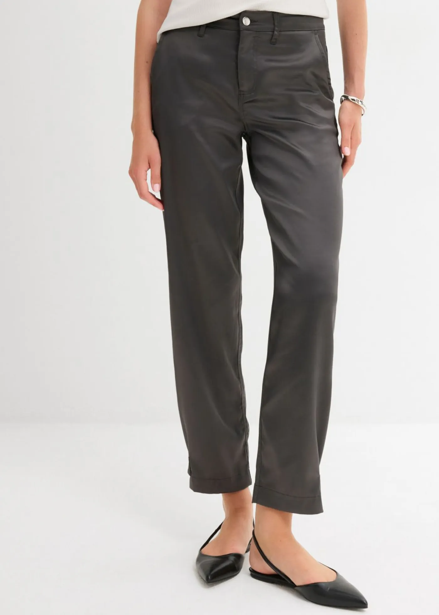 New Pantalón barrel con satén fluido Mujer Pantalones