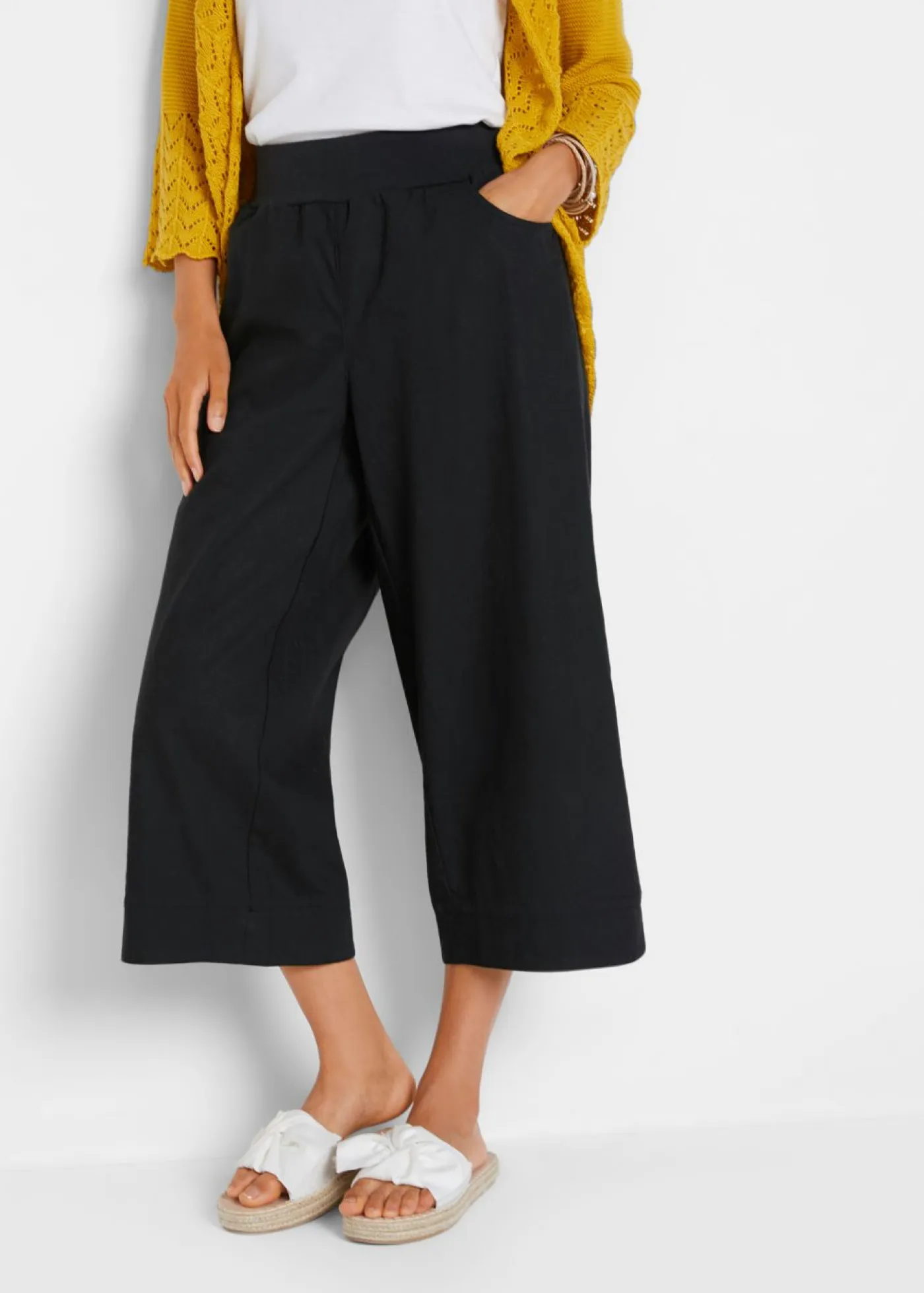 Pantalón capri de mezcla de lino y algodón Mujer Pantalones