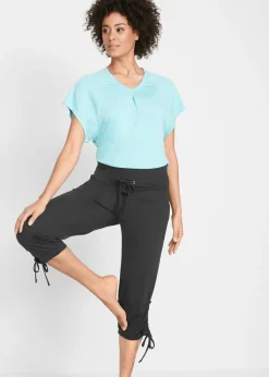 New Pantalón capri de mezcla de viscosa con fruncido Mujer Ropa Deportiva|Pantalones