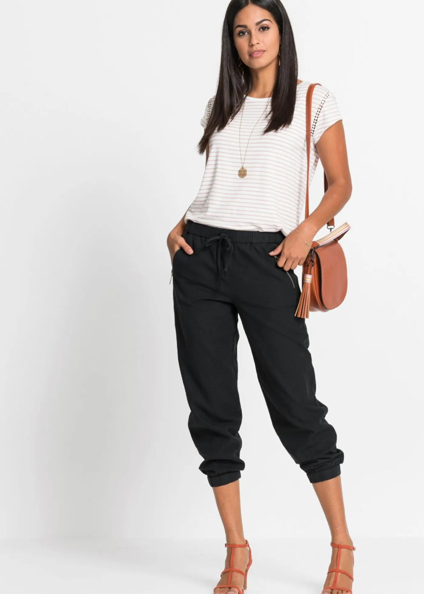 Discount Pantalón capri de mezcla ligera de lino Mujer Pantalones|Novedades