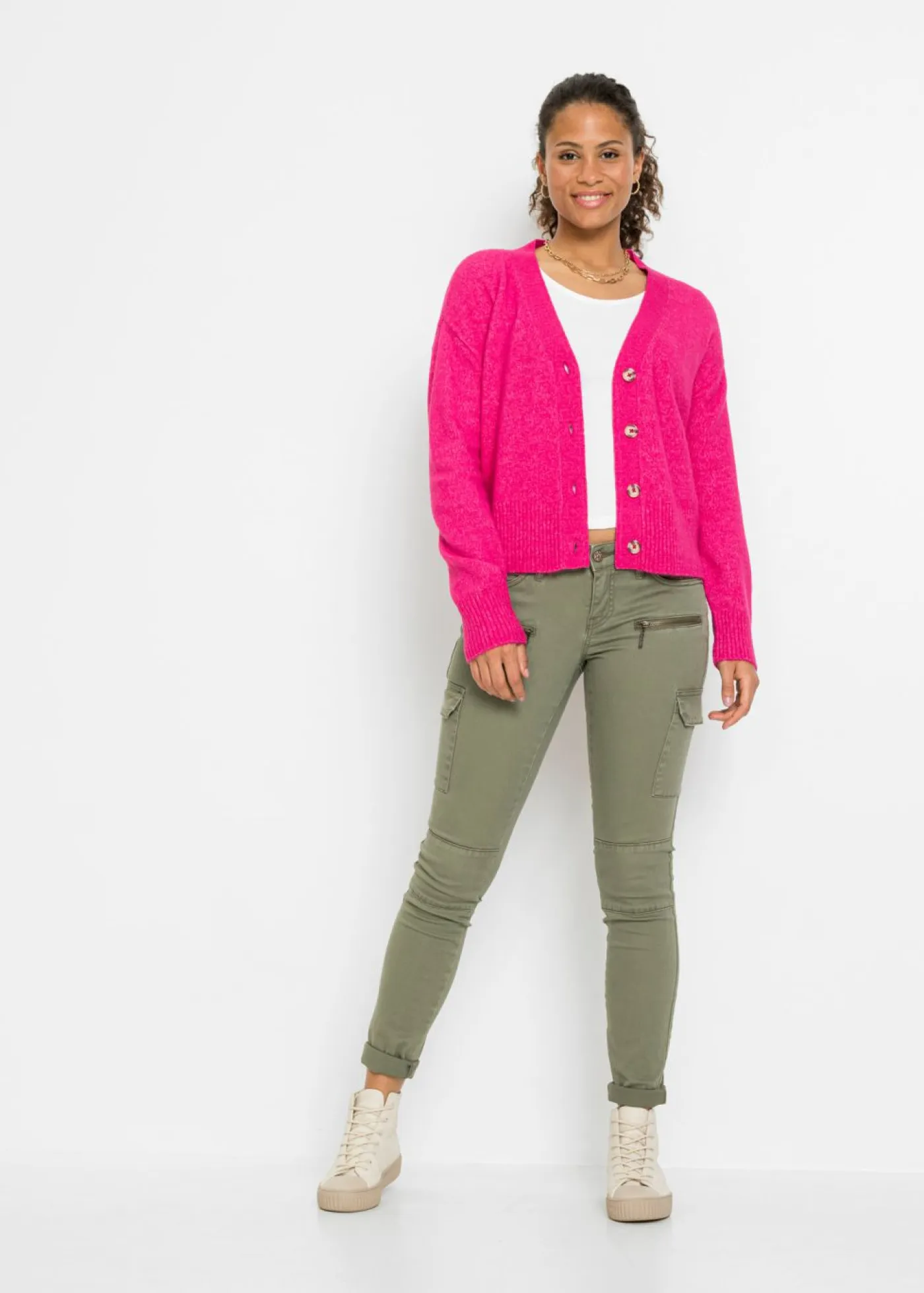 Pantalón cargo en mezcla de algodón elástico Mujer Pantalones
