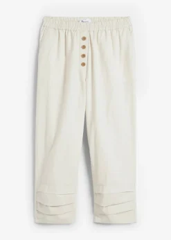 Discount Pantalón con corte zanahoria de mezcla de lino y algodón Mujer Pantalones