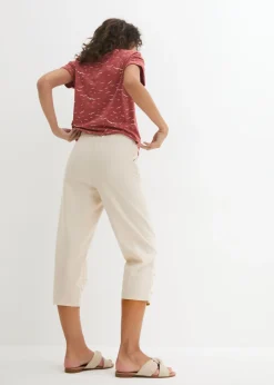 Discount Pantalón con corte zanahoria de mezcla de lino y algodón Mujer Pantalones