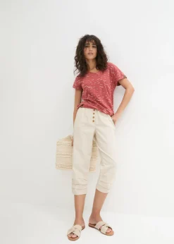 Discount Pantalón con corte zanahoria de mezcla de lino y algodón Mujer Pantalones