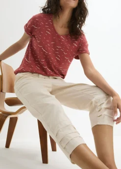 Discount Pantalón con corte zanahoria de mezcla de lino y algodón Mujer Pantalones