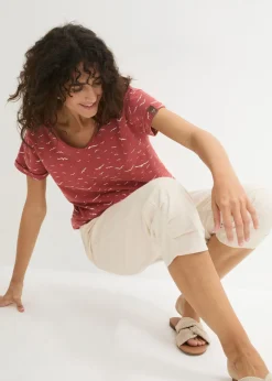 Discount Pantalón con corte zanahoria de mezcla de lino y algodón Mujer Pantalones