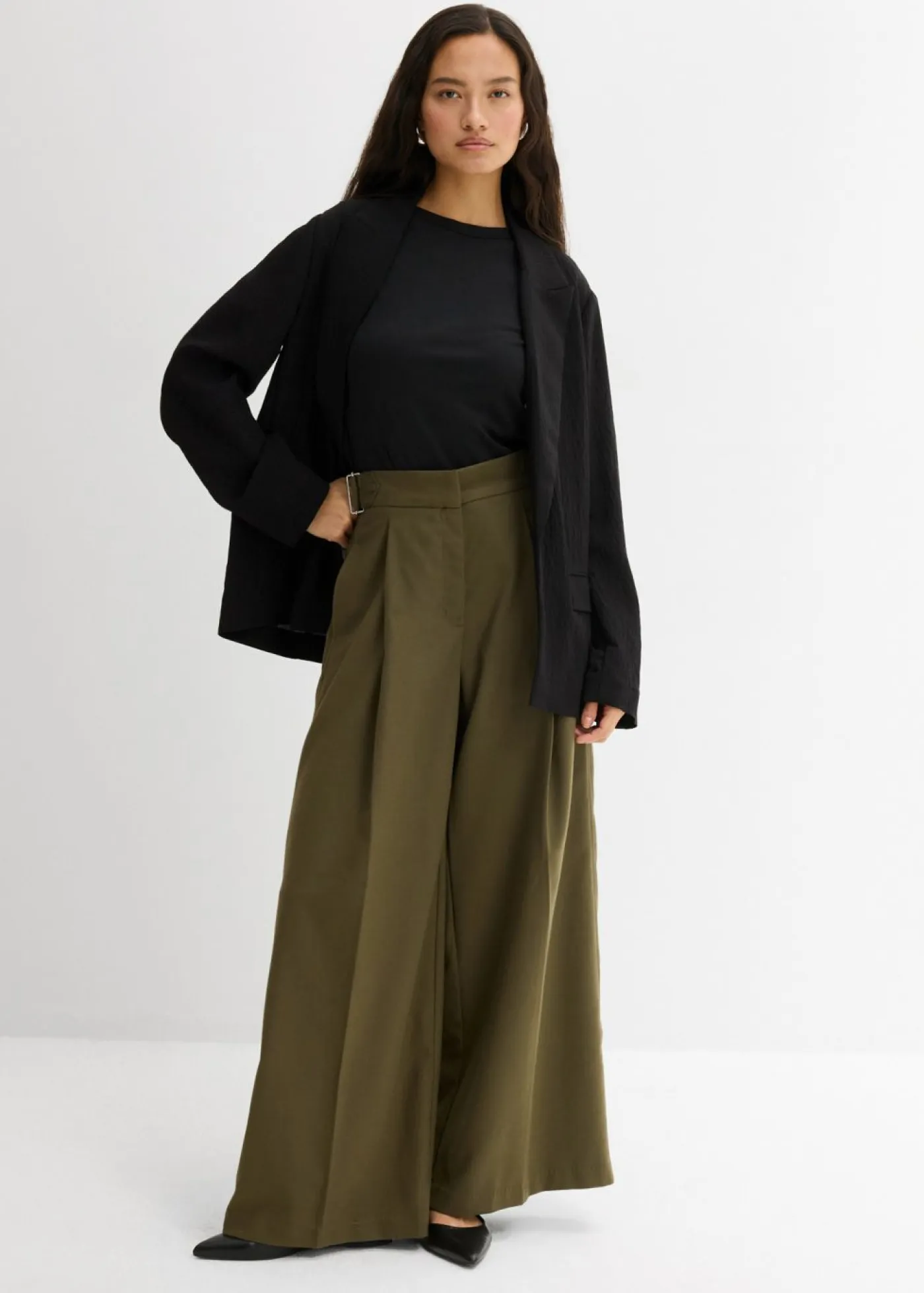 Online Pantalón con hebilla lateral de mezcla de viscosa Mujer Esenciales|Pantalones