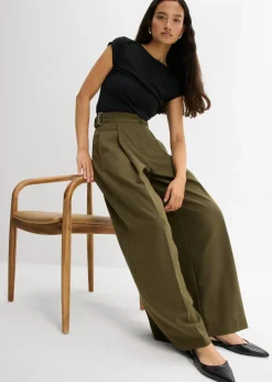 Online Pantalón con hebilla lateral de mezcla de viscosa Mujer Esenciales|Pantalones