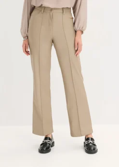 Pantalón con pernera recta de piel sintética con ribete Mujer Pantalones