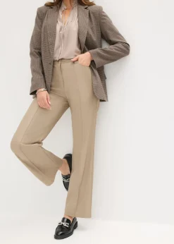 Pantalón con pernera recta de piel sintética con ribete Mujer Pantalones