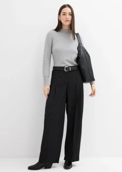 Online Pantalón con pinzas, cinturilla cómoda y abertura Mujer Esenciales|Pantalones