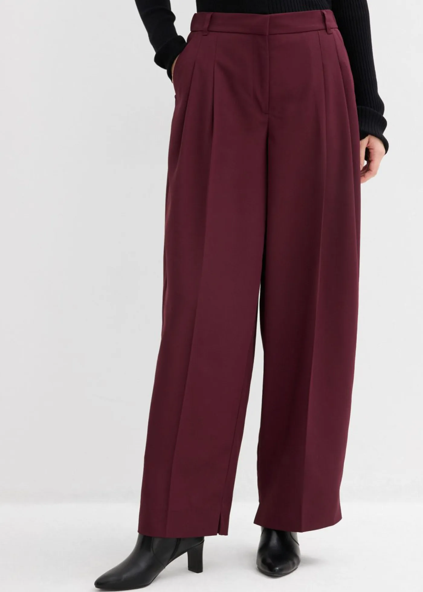 Online Pantalón con pinzas, cinturilla cómoda y abertura Mujer Esenciales|Pantalones